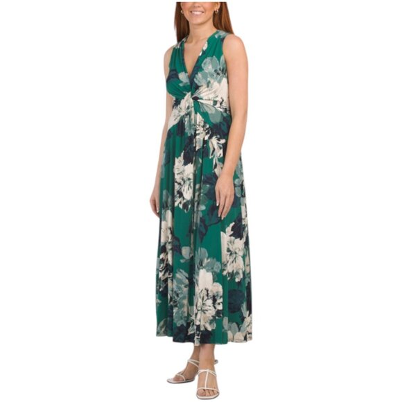 CALVIN KLEIN Floral Print V-neck Maxi Dress - Picture 1 of 2